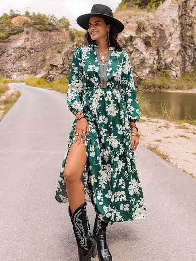 Printed Notched Neck Maxi Dress