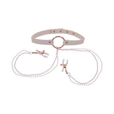 Sportsheets Sex & Mischief Peaches n CreaMe Collar with Nipple Clamps