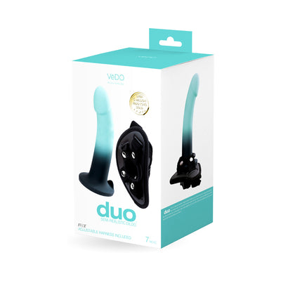 VeDO Duo Silicone Dildo with Harness Turquoise/Black