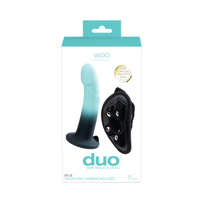 VeDO Duo Silicone Dildo with Harness Turquoise/Black