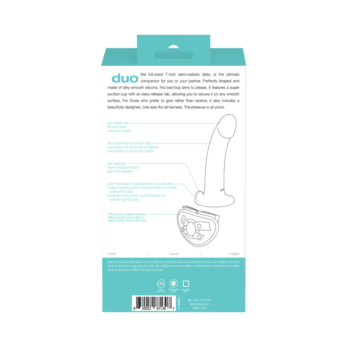 VeDO Duo Silicone Dildo with Harness Turquoise/Black