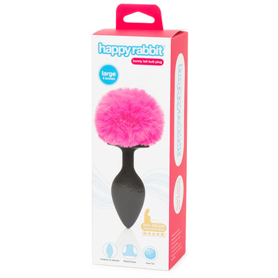 Happy Rabbit Butt Plug Black/Pink Tail Large