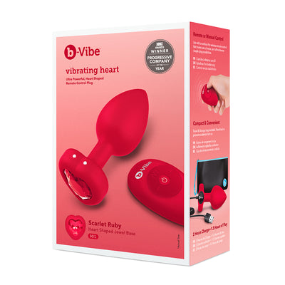 B-Vibe Vibrating Heart Plug Medium/Large - Scarlet Ruby