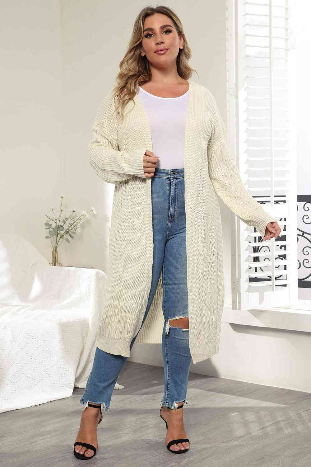 Plus Size Open Front Long Sleeve Cardigan