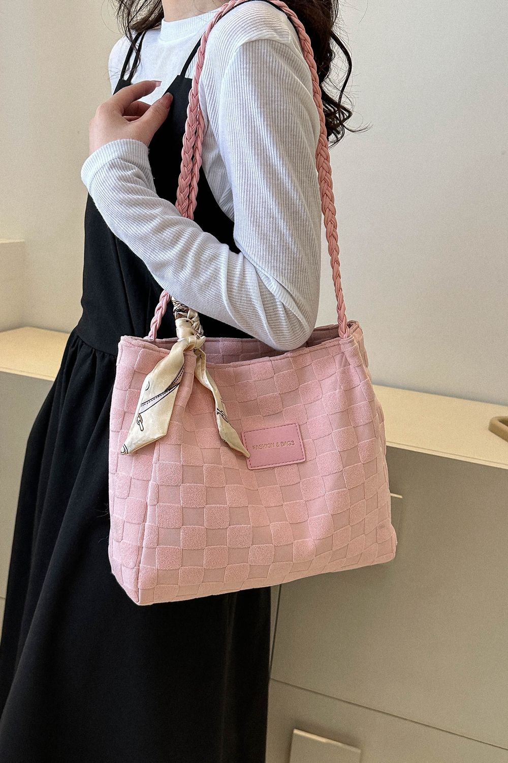 Braided Strap Polyester Tote Bag