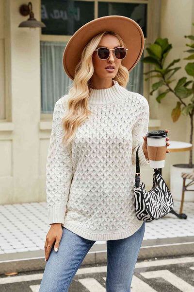 Slit Long Sleeve Mock Neck Sweater