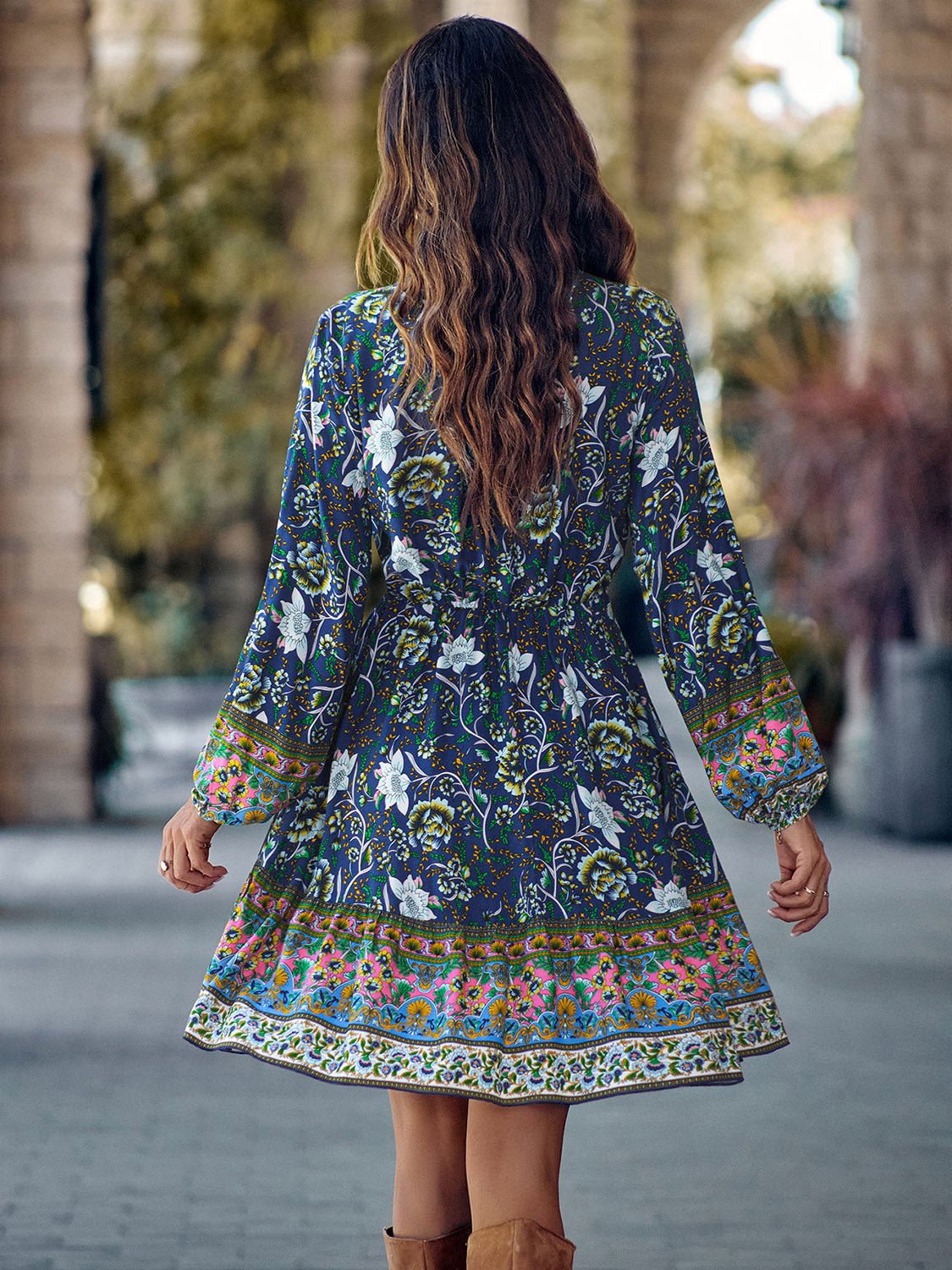 Bohemian V-Neck Long Sleeve Dress