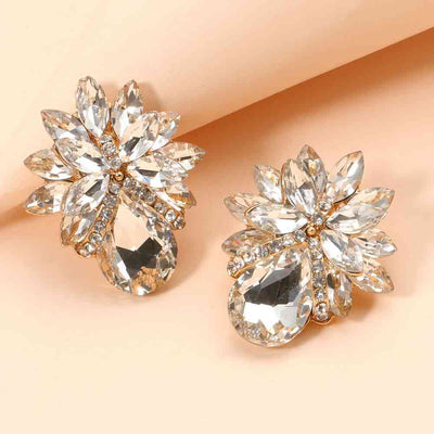 Flower Shape Glass Stone Stud Earrings