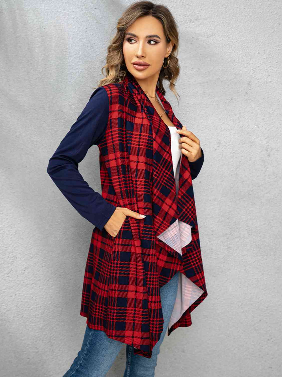 Plaid Open Front Cardigan