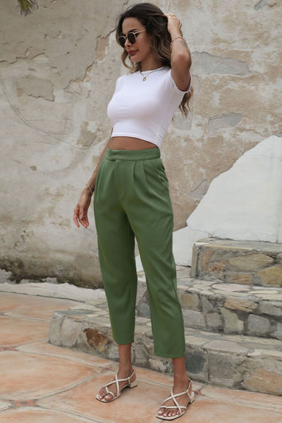 Straight Leg Cropped Pants with Pockets