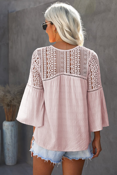 Flare Sleeve Spliced Lace V-Neck Shirt