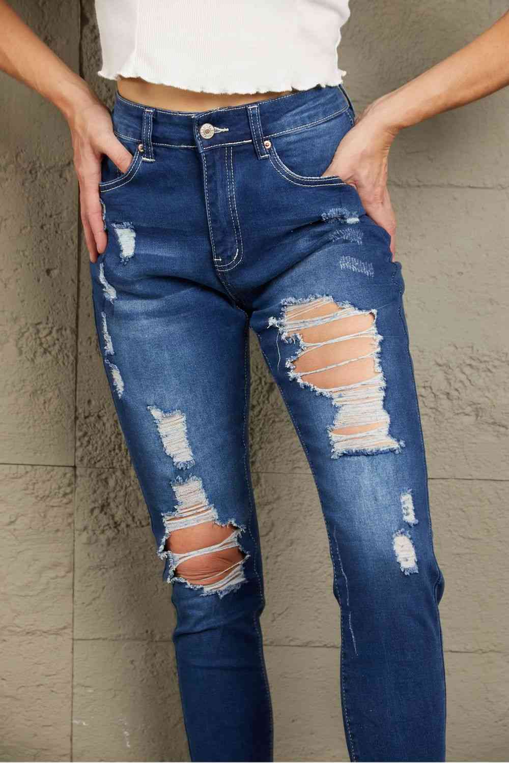 Baeful Distressed High-Rise Jeans with Pockets