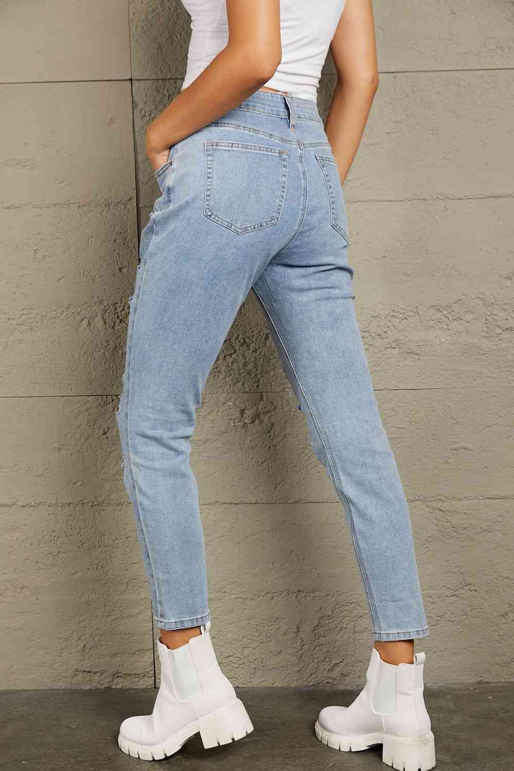 Baeful Acid Wash Distressed Jeans with Pockets