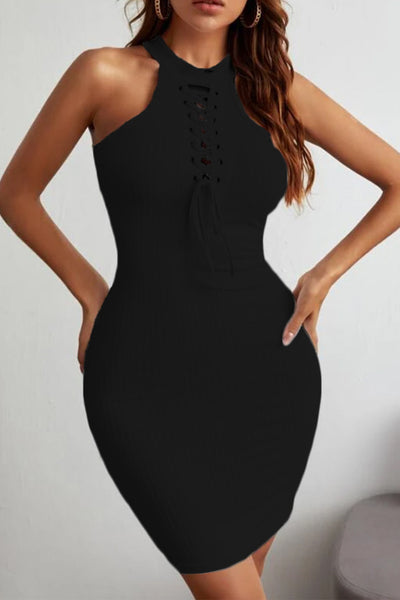 Lace-Up Sleeveless Pencil Dress