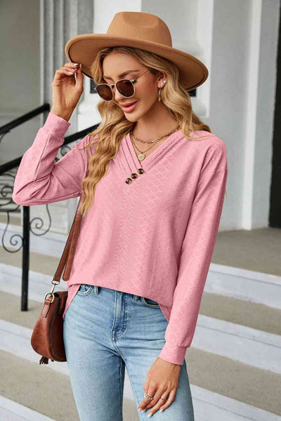 V-Neck Long Sleeve Blouse