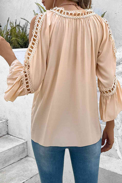 Cutout Long Sleeve Round Neck Blouse