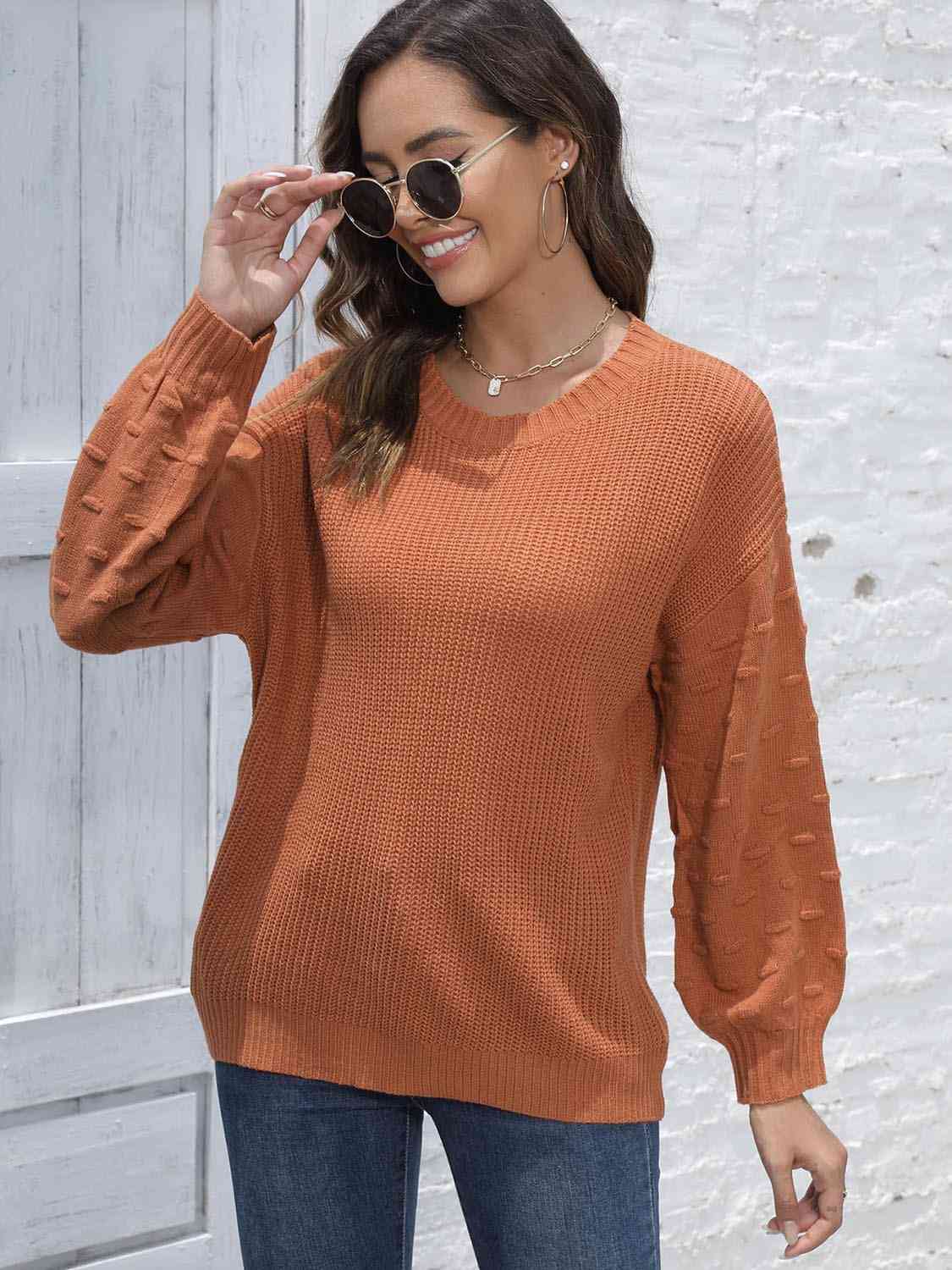 Round Neck Dropped Shoulder Sweater