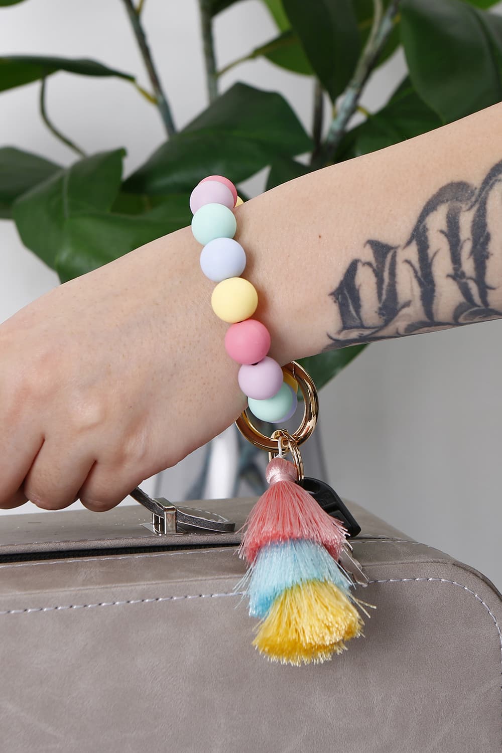 Silica Gel Bead Wristlet Keychain with Layered Tassels