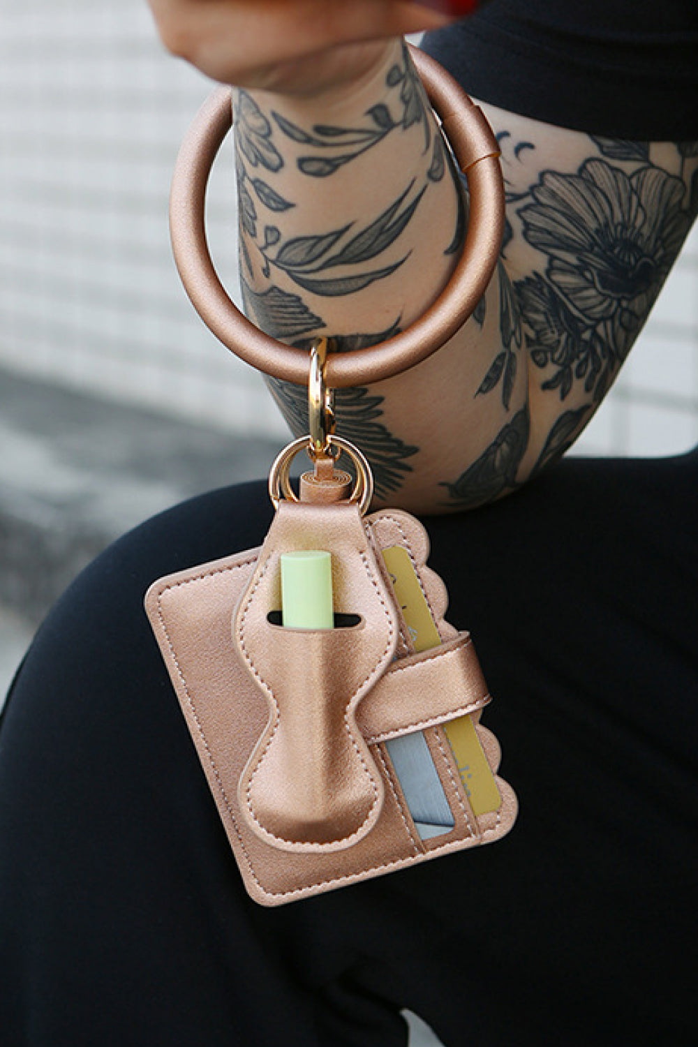 PU Wristlet Keychain with Card Holder