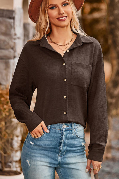 Twisted Collared Neck Long Sleeve Shirt