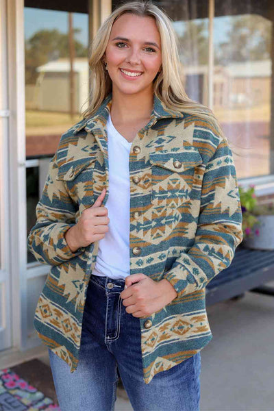 Geometric Button Down Collared Jacket