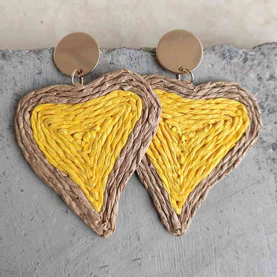 Raffia Grass Heart Teardrop Earrings