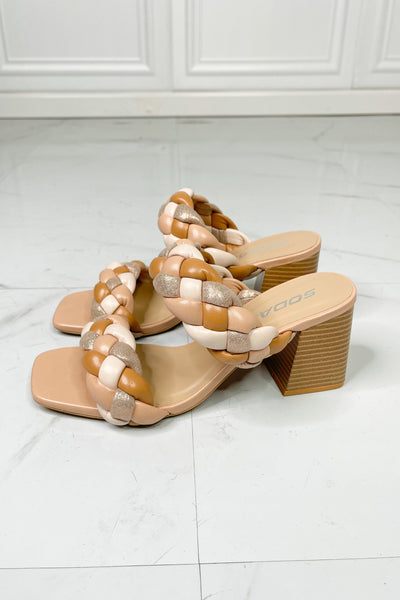 SODA Interwoven Ideas Braided Strap Block Heel Slide Sandal in Nude