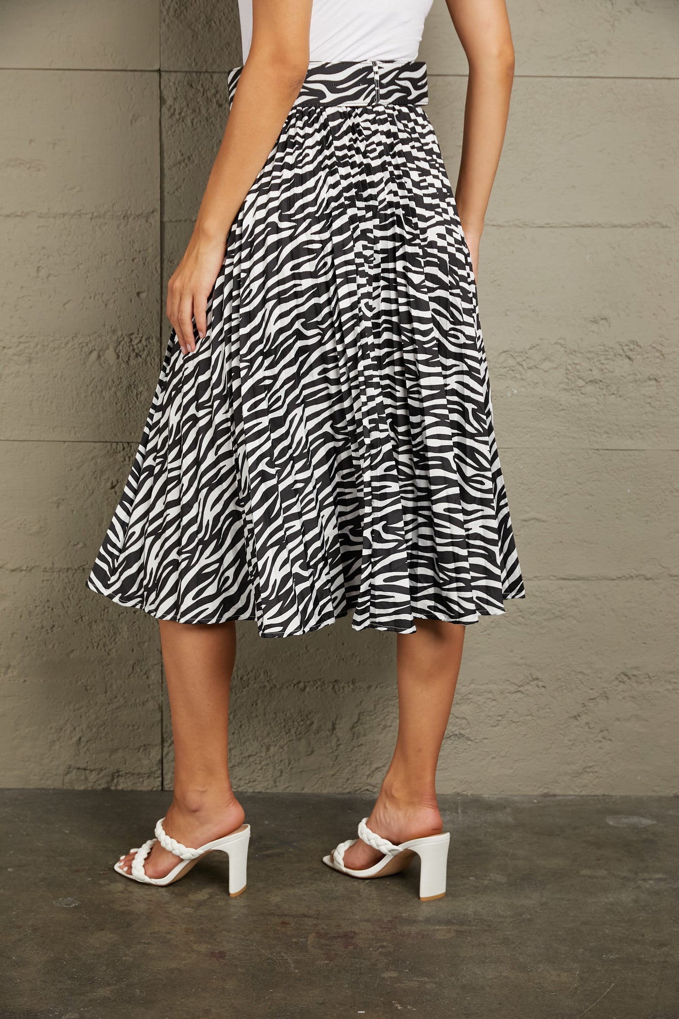 Double Take Animal Print Pleated Midi Skirt