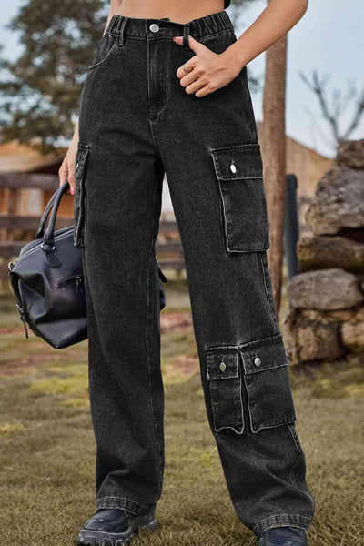 Loose Fit Long Jeans with Pockets