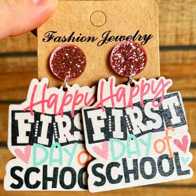 School Theme Wooden Dangle Earrings