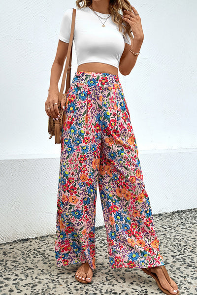 Floral Print Wide Leg Long Pants