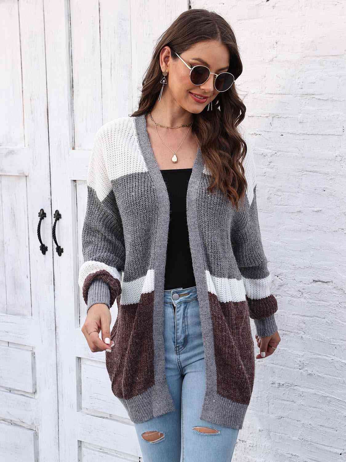 Color Block Open Front Cardigan