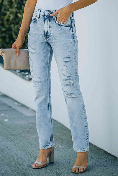 Baeful Acid Wash Distressed Jeans with Pockets