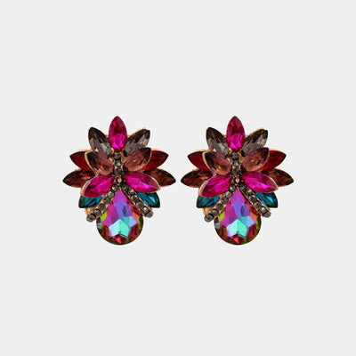 Flower Shape Glass Stone Stud Earrings