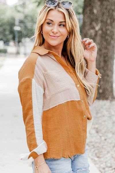 Color Block Collared Neck Shirt