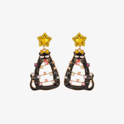 Rhinestone Alloy Cat Earrings