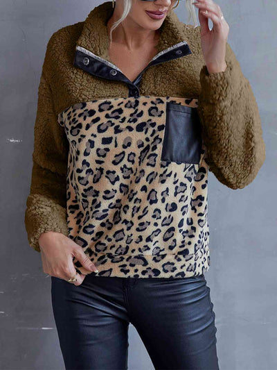 Leopard Quarter-Snap Teddy Sweatshirt