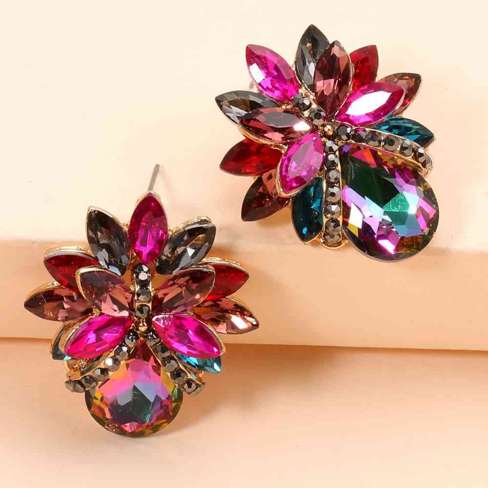 Flower Shape Glass Stone Stud Earrings