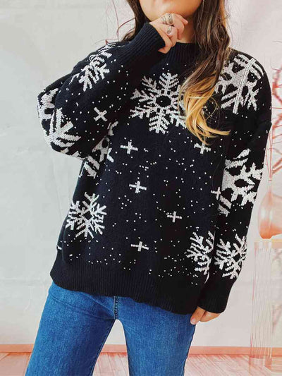 Snowflake Pattern Dropped Shoulder Sweater