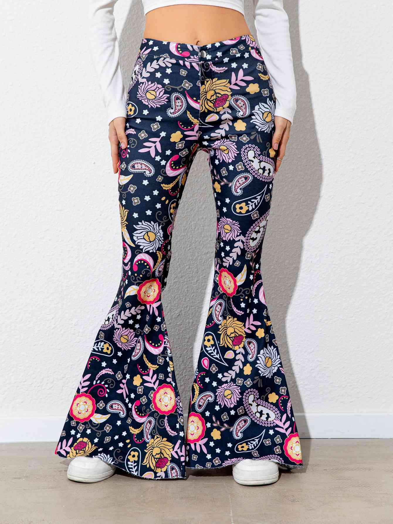 Floral High Waist Flare Leg Pants