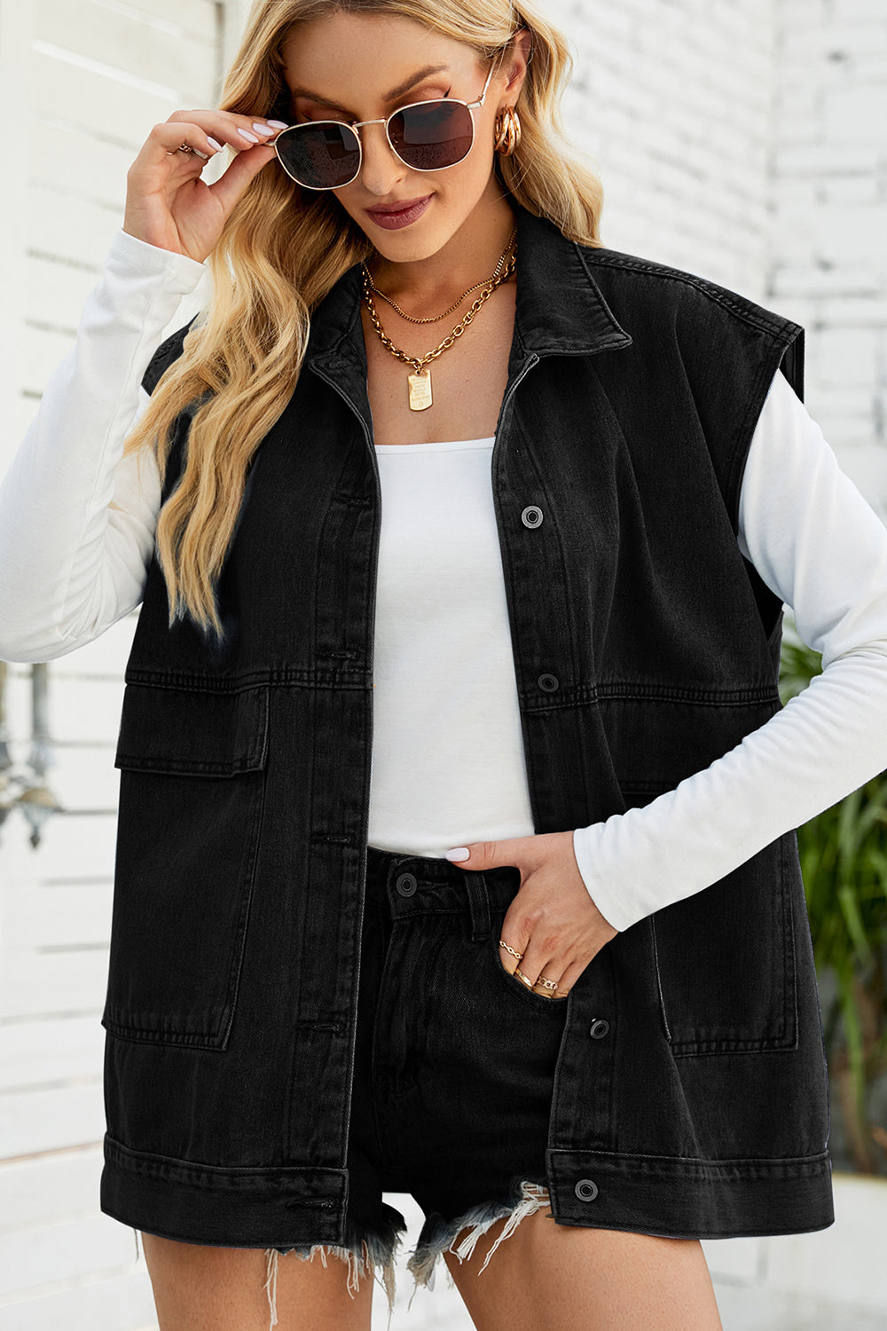 Button Down Collared Neck Denim Jacket