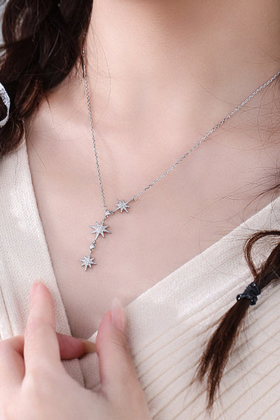 925 Sterling Silver 3 Star Drop Pendant Necklace