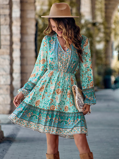 Bohemian V-Neck Long Sleeve Dress