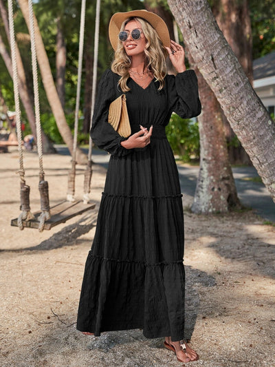 Smocked Waist V-Neck Maxi Dress