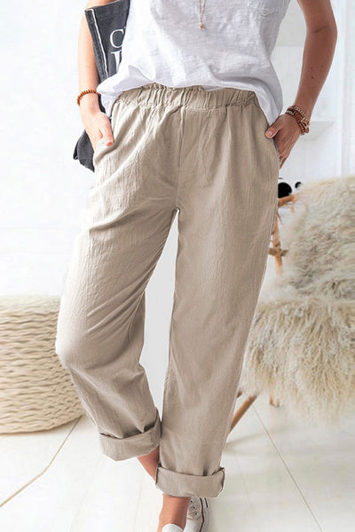 Paperbag Waist Pull-On Pants with Pockets