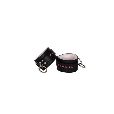 Sex Kitten Wrist Cuffs Black Leather w/ Pink Fur