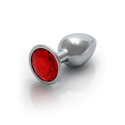Shots Ouch! Round Gem Butt Plug Small - Silver/Ruby Red