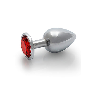 Shots Ouch! Round Gem Butt Plug Medium - Silver/Ruby Red