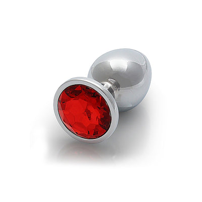 Shots Ouch! Round Gem Butt Plug Large - Silver/Ruby Red