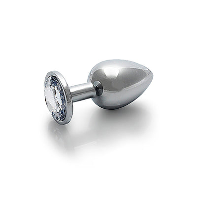 Shots Ouch! Round Gem Butt Plug Large - Silver/Diamond